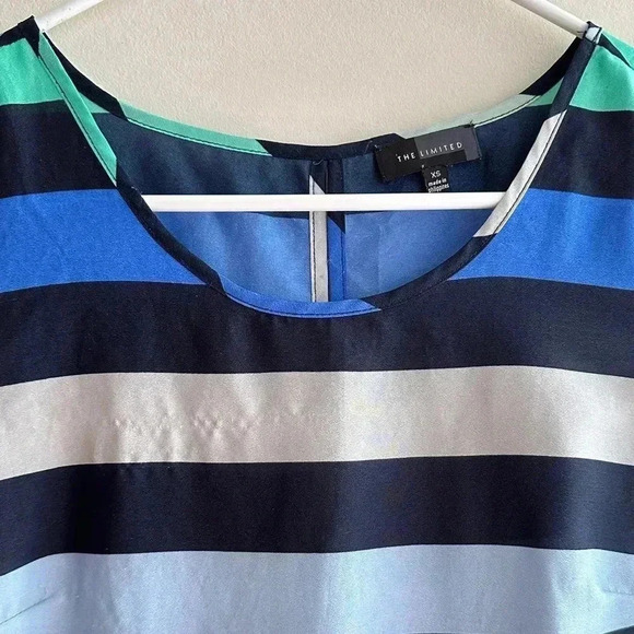 The Limited Horizontal Striped Tank Top, Blue and Teal Stripes Shirt, Size XS - Picture 13 of 16